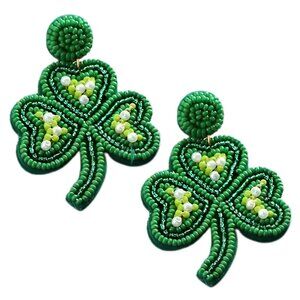 Brand NEW St Patrick's Day Irish Shamrock Clover Seed Beaded Etsy Earrings